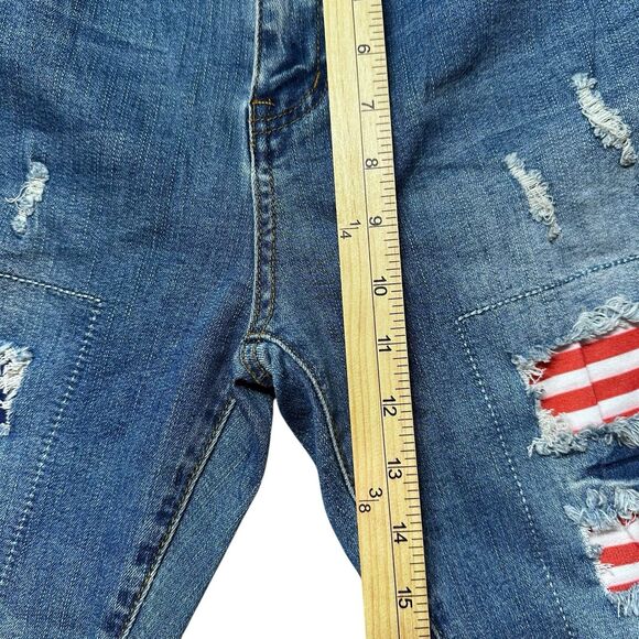 Morgan City Women’s 10 Blue Distressed American Flag Patch Patriotic Jeans - Picture 10 of 12